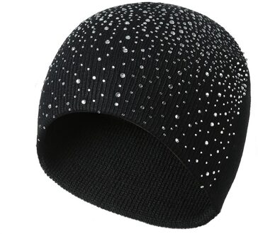 Mode Gebreide Vrouwen Cap Gypsophila Diamond Skullies Winter Gebreide Mutsen Hoeden Effen Kleur Gebreide Katoenen Caps zwart