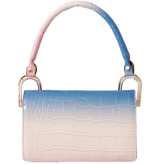 Mode Gradiënt Kleur Alligator Patroon Schoudertas Vrouwen Pu Lederen Onderarm Casual Dames Flap Portemonnee Top-Handvat Handtas Roze