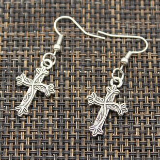 Mode Handgemaakte Cross Egyptische Ankh Leven Symbool Bloem Cross Hangers Zilveren Kleur Oorbellen Voor Vrouwen Stijl 16x25mm pendant