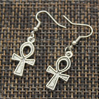 Mode Handgemaakte Cross Egyptische Ankh Leven Symbool Bloem Cross Hangers Zilveren Kleur Oorbellen Voor Vrouwen Stijl 25x14mm pendant