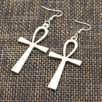 Mode Handgemaakte Cross Egyptische Ankh Leven Symbool Bloem Cross Hangers Zilveren Kleur Oorbellen Voor Vrouwen Stijl 52x28mm pendant