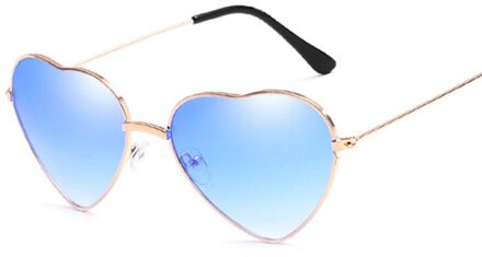 Mode Hartvormige Zonnebril Vrouwen Kleine Size Lady Metalen Reflecterende Banden Rode Zonnebril Vrouwelijke UV400 dubbele blauw