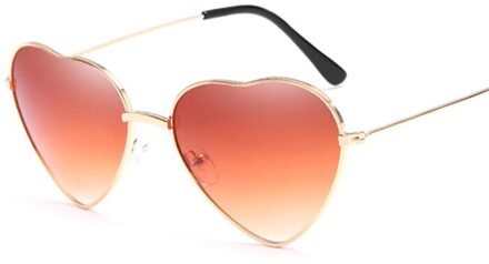 Mode Hartvormige Zonnebril Vrouwen Kleine Size Lady Metalen Reflecterende Banden Rode Zonnebril Vrouwelijke UV400 dubbele bruin