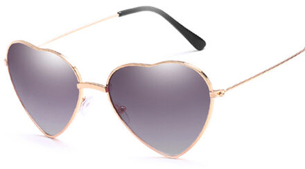 Mode Hartvormige Zonnebril Vrouwen Kleine Size Lady Metalen Reflecterende Banden Rode Zonnebril Vrouwelijke UV400 dubbele grijs