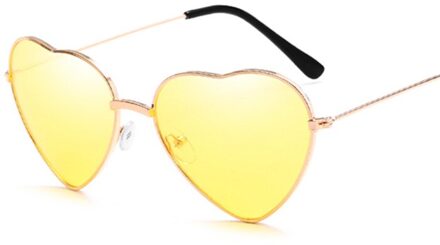 Mode Hartvormige Zonnebril Vrouwen Kleine Size Lady Metalen Reflecterende Banden Rode Zonnebril Vrouwelijke UV400 geel