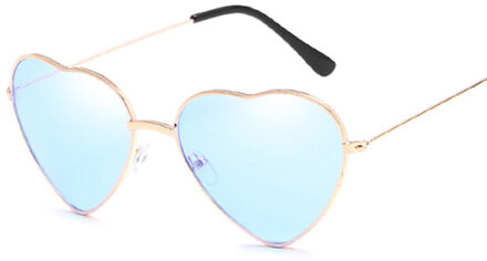 Mode Hartvormige Zonnebril Vrouwen Kleine Size Lady Metalen Reflecterende Banden Rode Zonnebril Vrouwelijke UV400 oceaan blauw