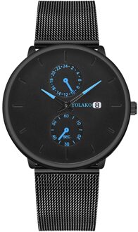 Mode Heren Gecontracteerd Horloges Trend Dial Dubbele Ogen Drie Handen Riem Kalender Riem Heren Horloge