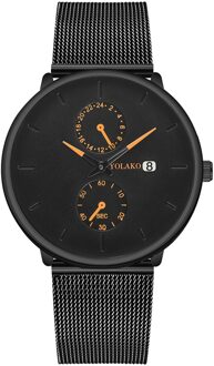 Mode Heren Gecontracteerd Horloges Trend Dial Dubbele Ogen Drie Handen Riem Kalender Riem Heren Horloge