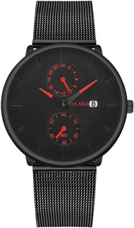 Mode Heren Gecontracteerd Horloges Trend Dial Dubbele Ogen Drie Handen Riem Kalender Riem Heren Horloge