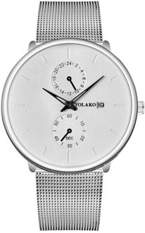 Mode Heren Gecontracteerd Horloges Trend Dial Dubbele Ogen Drie Handen Riem Kalender Riem Heren Horloge