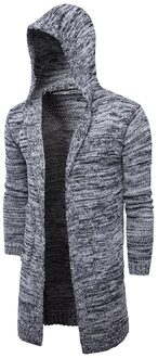 Mode Heren Vest Truien Casual Lange Jas Herfst Hooded Gebreide Truien Sweatercoats Mannelijke Borduurwerk Vest grijs / L