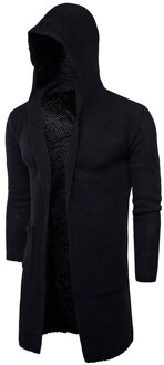 Mode Heren Vest Truien Casual Lange Jas Herfst Hooded Gebreide Truien Sweatercoats Mannelijke Borduurwerk Vest zwart / L
