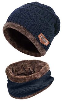 Mode hoed en sjaal Mannen Warme Beanie Winter Dikker Hoed En Sjaal Tweedelige Gebreide Winddicht Caps winter accessoires marine