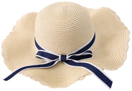 Mode Hoeden Voor Vrouwen Zomer Grote Strooien Hoed Zon Floppy Brede Hoeden Strik Vouwen Strand Cap Шляпа Женская летняя Beige