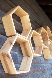 Mode Houten Decoratieve 3 Zeshoekige Muur Plank Muur Decor Bloempot Stijlvol Gratis En licht grijs