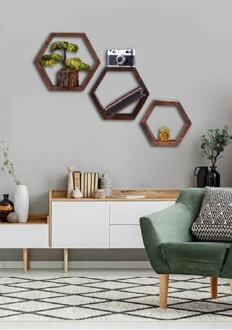 Mode Houten Decoratieve 3 Zeshoekige Muur Plank Muur Decor Bloempot Stijlvol Gratis En Licht Groen