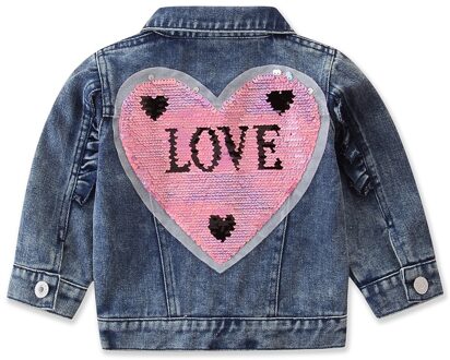 Mode Kinderen Baby Meisje Pailletten Hart Denim Jeans Jassen Herfst Lente Bovenkleding Kind Meisje Lange Mouw Kralen Zakken Jacket 2T