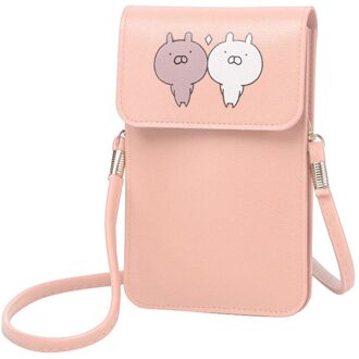Mode Kleine Crossbody Tassen Voor Vrouwen Mini Mobiele Telefoon Tas Met Back Side Clear Aanraken Screen Venster Lederen Tas Portemonnees roze
