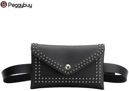 Mode Klinknagels Taille Pack Fanny Pack Kleine Vrouwen Taille Bag Phone Pouch Punk Belt Bag Purse Schouder Messenger Bag zwart