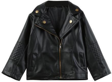 Mode Knappe Zwarte Kids Baby Meisje Jongen Uitloper Leren Jas Korte Jas Kleding Lente Herfst Winter Warm 1T-5T 12m