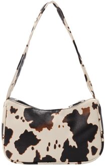 Mode Koe Dot Gedrukt Handtas Pu Leer Draagbare Vrouwen Kleine Casual Onderarm Schoudertassen Vrouwelijke Straat Travel Totes Beige