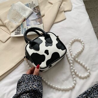 Mode Koe Patroon Vrouwen Schouder Messenger Bag Elegante Parel Ketting Dames Kleine Crossbody Tassen Pu Leer Vrouwelijke Handtas Portemonnee