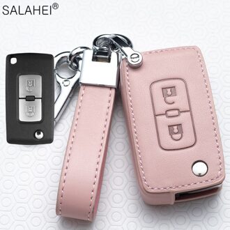 Mode Lederen Auto Key Case Cover Voor Mitsubishi Outlander Lancer 10 Pajero Lancer Ex Sport L200 Asx Rvr Smart Remote protector C-roze