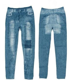Mode Lente Herfst Sau San Hin dunne Patch Gedrukt Imitatie Jeans Leggings Jeggings Stretch Potlood Broek Vrouwelijke Voor Vrouwen Blauw