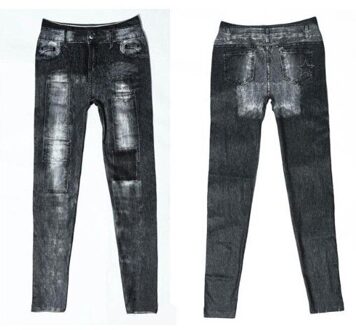 Mode Lente Herfst Sau San Hin dunne Patch Gedrukt Imitatie Jeans Leggings Jeggings Stretch Potlood Broek Vrouwelijke Voor Vrouwen zwart