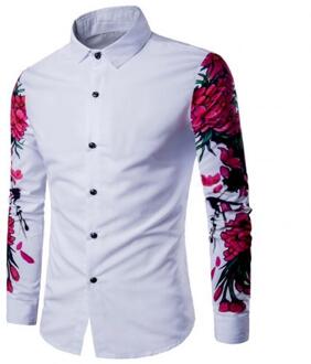 Mode Lente Zomer Casual Mannen Shirt Mannen Effen Kleur Bloemenprint Lange Mouw Knoppen Down Slim Shirt Blouse