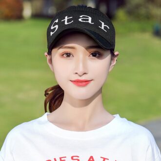 Mode Lente Zomer Vrouwelijke Outdoor Strand Sport Zonnehoed Lege Top Gebreide Cap Ster Brief Baseball Cap Zonnebrandcrème Hoed ster zwart