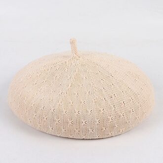 Mode Lente Zomer Vrouwen Knit Baretten Dames Solid Platte Pet Mode Gehaakte Franse Caps Sterren Schilder Hoed Beige