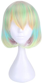 Mode Licht Blauw Roze Paars Gradiënt Kleur Pruik Kort Haar Kerst Pruik Hoge Temperatuur Synthetisch