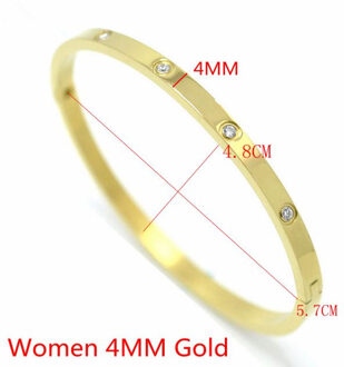 Mode Liefde Sieraden Vrouwen Armband Titanium Staal Paar Sieraden Volledige Cz White Crystal Gesp Armbanden Armbanden Mannen B002 dames 4MM goud