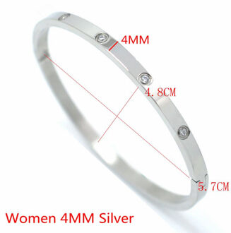 Mode Liefde Sieraden Vrouwen Armband Titanium Staal Paar Sieraden Volledige Cz White Crystal Gesp Armbanden Armbanden Mannen B002 dames 4MM zilver