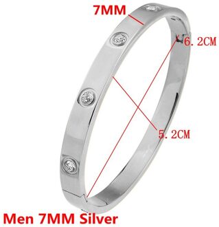 Mode Liefde Sieraden Vrouwen Armband Titanium Staal Paar Sieraden Volledige Cz White Crystal Gesp Armbanden Armbanden Mannen B002 heren 7MM zilver