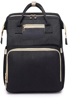 Mode Luiertassen Rugzak Multifunctionele Opvouwbare Baby Bed Wieg Tas Grote Capaciteit Wandelwagen Zak Isolatie Verpleging zwart