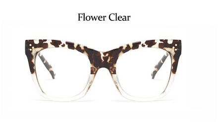 Mode Luipaard Brillen Frames Voor Vrouwen Vintage Vierkante Bloem Vrouwelijke Brilmontuur Luxe Transparante Eyewear bloem doorzichtig