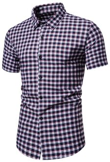 Mode Man Shirts Wijn Kleine Plaid Gedrukt Turn-Down Kraag Splicing Kleurrijke Streep Korte Mouwen Losse Shirt Платье Рубашка # Gh XXXL