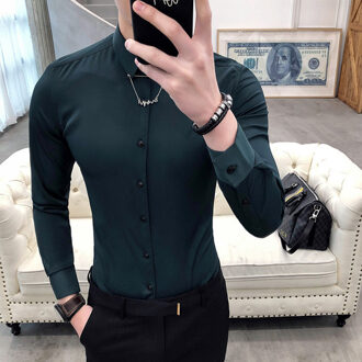 Mode Mannelijke herfst hoogwaardige zuivere katoen Business shirts Tops/mannen slim Casual revers lange- mouw kleding S-XXL groen / Asia M 52-57kg