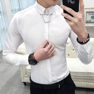 Mode Mannelijke herfst hoogwaardige zuivere katoen Business shirts Tops/mannen slim Casual revers lange- mouw kleding S-XXL wit / Asia L 58-62kg