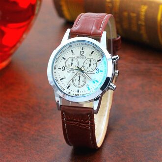 Mode Mannen Analoge Quartz Horloges Blue Ray Kunstleer Mannen Polshorloge Heren Horloges Top Brand Luxe Casual Horloge klok bruin kleur