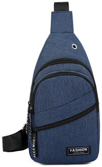 Mode Mannen Casual Outdoor Brief Schoudertas Sling Borst Pakken Canvas Usb Opladen Sport Reizen Crossbody Taille Zakken Blauw