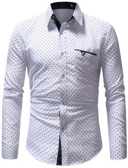 Mode Mannen Herfst Casual Shirts Lange Mouwen Turn Down Kraag Formele Polka Dot Slim Fit Lange Mouw shirt Blouse wit / L
