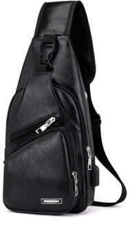 Mode Mannen Lederen Sling Pack Borst Schouder Crossbody Tas Biker Satchel Mannen Aktetassen Sales zwart