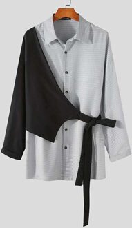 Mode Mannen Onregelmatige Shirt Gestreepte Patchwork Revers Persoonlijkheid Casual Blouse Streetwear Lange Mouwen Button Camisas Incerun 5XL