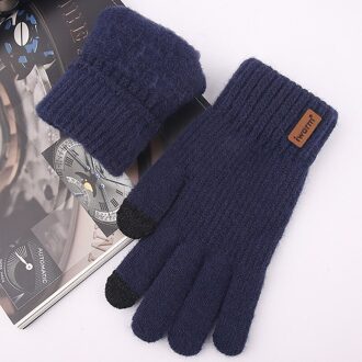 Mode Mannen Plus Fluwelen Thicken Brei Wollen Fietsen Warme Wanten Winter Kasjmier Elastische Touch Screen Rijden Handschoenen H49 blauw