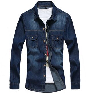 Mode Mannen Slim Fit Mannelijke Spijkerjasje Retro Denim Jas Overjas Tops donker blauw / L