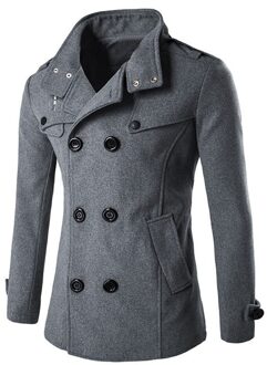 Mode Mannen Volledige Mouw Smart Casual Werkkleding Windjack Jas Warme Dikke Wollen Peacoat Lange Overjas Kleding Grijs / XL