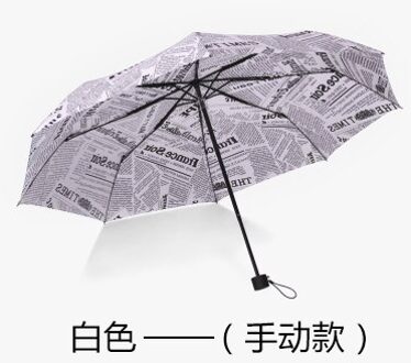 Mode Mannen/Vrouwen Drie Opvouwbare Paraplu Legerity En Draagbare Nieuws Papier Stijl Winddicht Regen Non-transparante NON AUTOMATIC wit